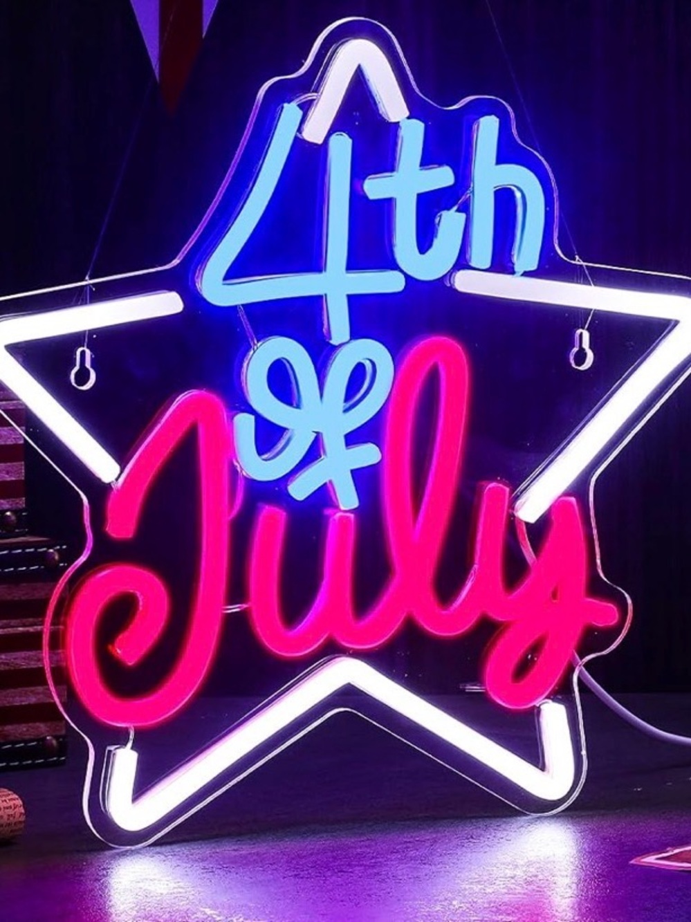 Neon-Style 4th of July Star Sign - Blue and red LED Holiday Decor